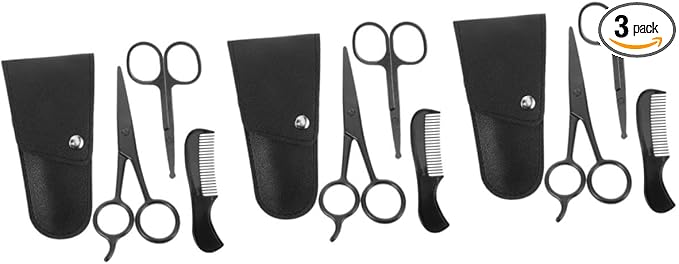 VICASKY 3sets Stainless Steel Trimming Scissors and Beard Shears Kit for Men Includes Comb and Storage Bag for Home Grooming and Barbershop Use