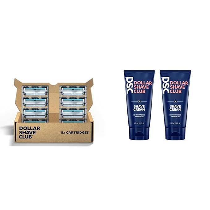 Dollar Shave Club 4-Blade Razor Refill Cartridges 8 Count and Shave Cream 2-Pack with Aloe and Oils