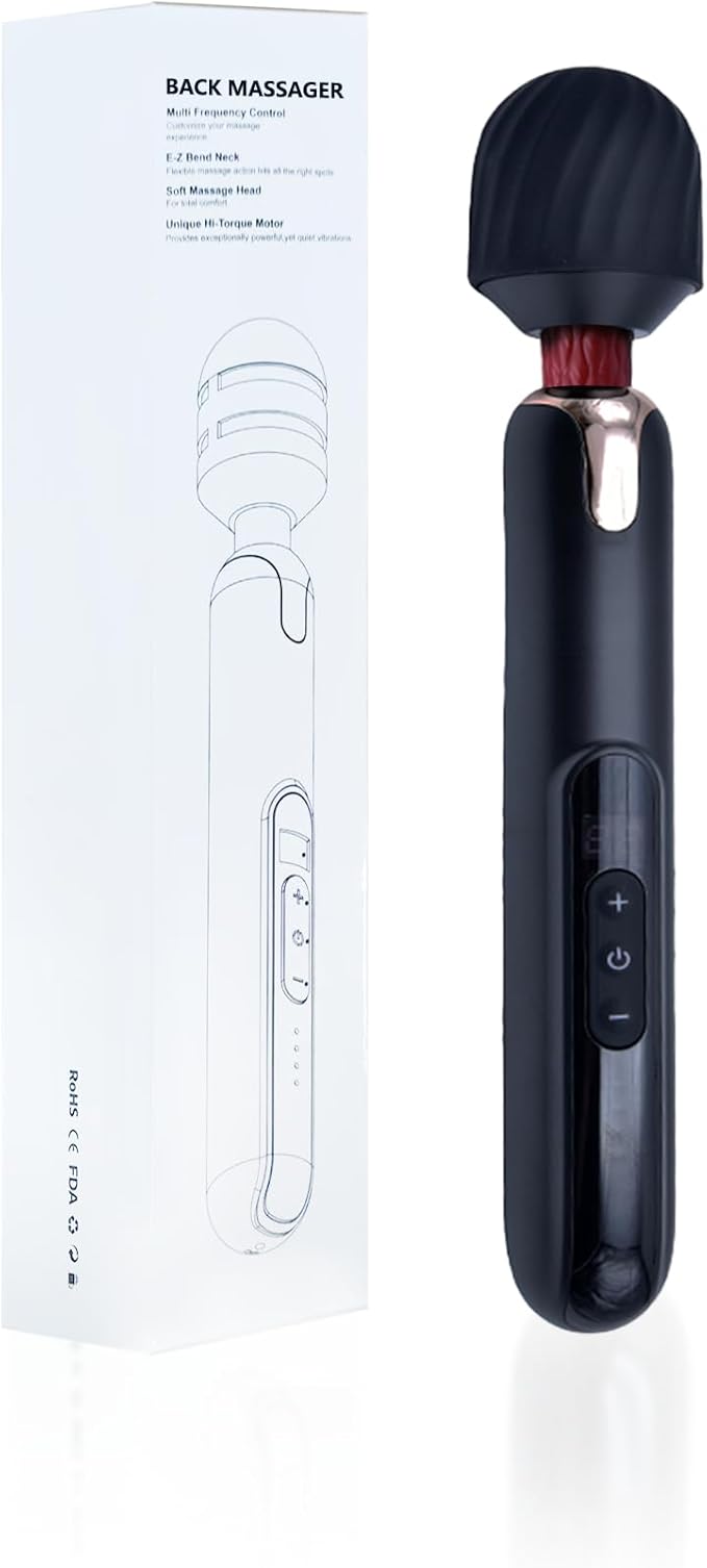 Cordless Electric Back Massager Long Handle Big Handheld Muscle Massager Rechargeable with Multiple Speed Settings Black