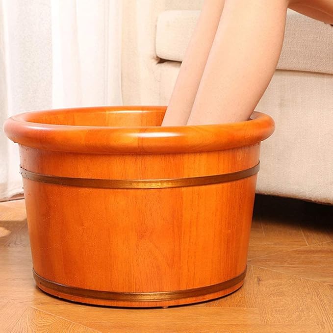 Foot Tub Wooden Foot Basin Foot Tub Home Solid Oak Wood Acupuncture Points Massage Foot Basin Foot Spa Wooden Tub With Cover Foot Bath Soaking Tub foot Bath Wooden Bucket Foot Spa Household Wash Ba