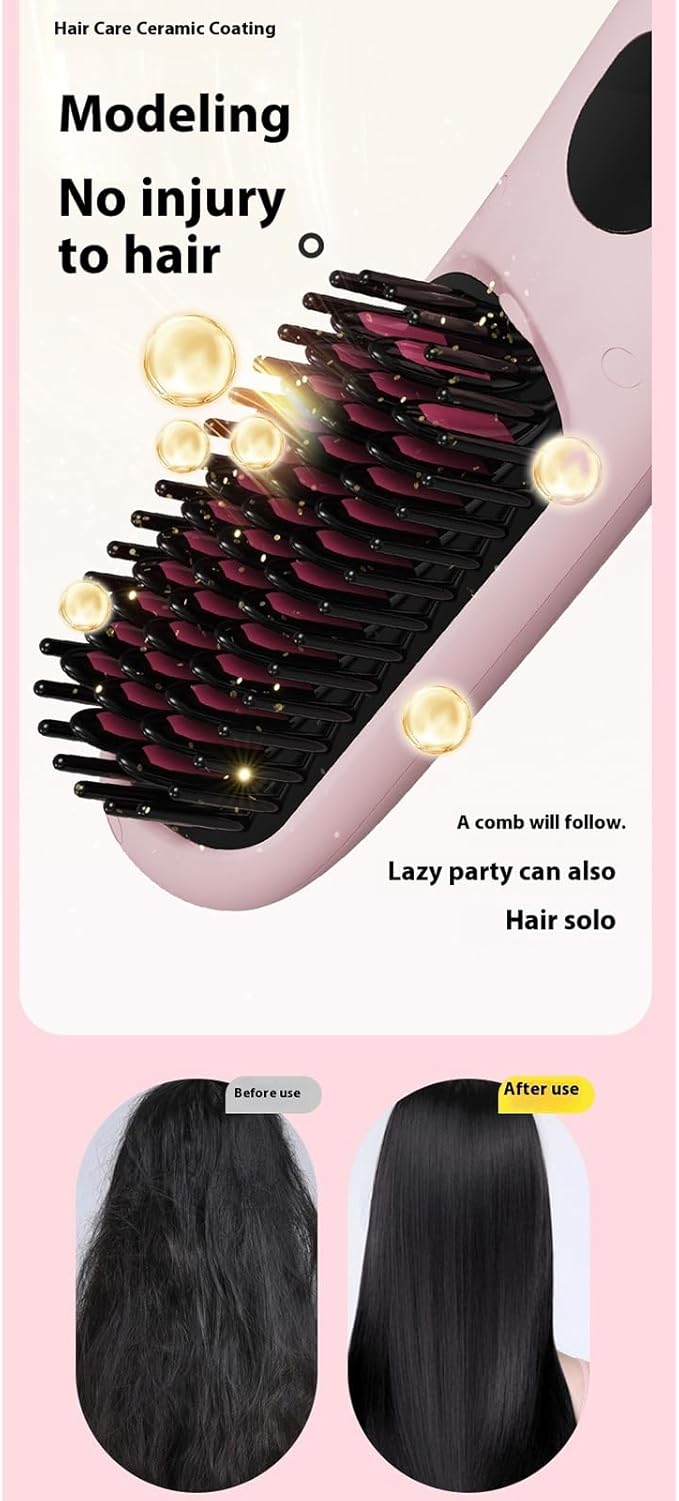 Cordless Hair Straightener Brush Portable Hair Straightening Brush with 5 Temperature Settings LED Display (01)