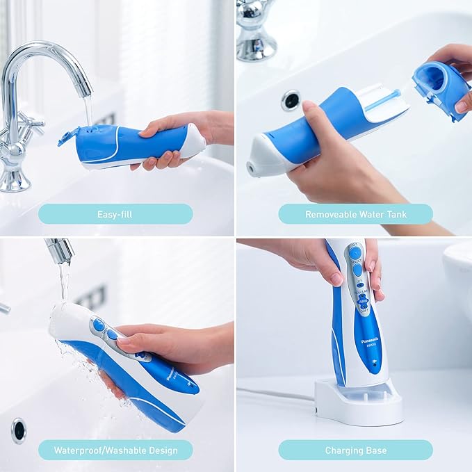 Panasonic Professional Water Flosser for Braces 2-in-1 Cordless Portable Oral Irrigator with Jet Nozzle &amp Tuft Brush EW1213A White