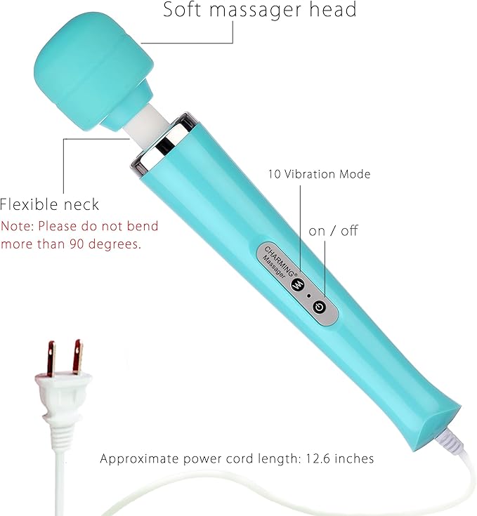 CHARMING Wired Powerful Handheld Back Massager with 10 Strong Vibrations Modes Personal Therapy Massager for Sports Recovery Muscle Aches Body Pain-Light Blue