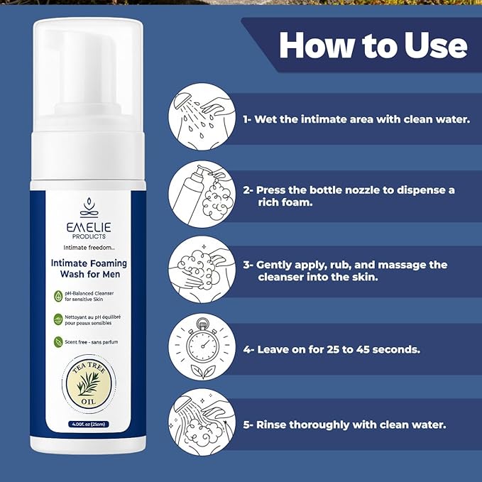 Intimate Wash for Men – Daily Genital Hygiene Foaming Wash Alcohol Free Gentle Men’s Hygiene Wash with Botanical Extracts – Refreshing Foam for Shower Post-Gym &amp Daily Care (4.05 fl oz)