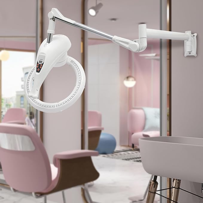 Bepritm Hair Dryer 950W Multifunctional Hair Treatment Machine with 360 Degree Rotating Wall Mount Orbiting Rotating Salon Hair Perming Machine for Salon Spas and Family (White)