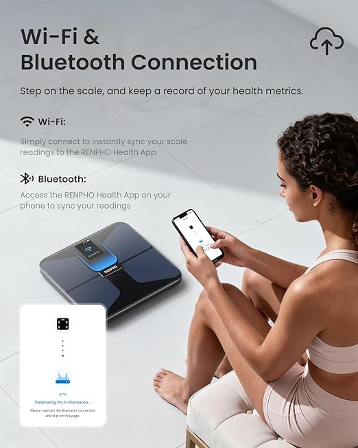 RENPHO Scale with BMI Body Fat Muscle Mass Smart Scale for Body Weight Wi-Fi &amp Bluetooth Body Composition Scale Rechargeable Elis Evo