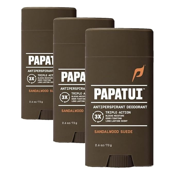 Papatui by Dwayne Johnson Triple Action Antiperspirant for Men | Sweat Control Odor Neutralizer &amp Skin Nourishing | Sandalwood Suede | 2.6 oz (Pack of 3)