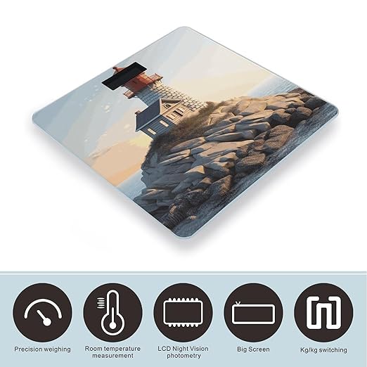 3D Seaside Lighthouse Bathroom ScaleHighly Accurate Digital Weighing Machine for People Bright LED Display Weight Scale for The Aldult Home Use