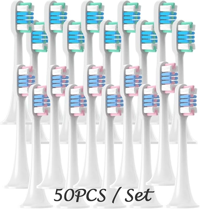 20/50PCS Replacement Brush Heads Compatible for T300/T500/T700 Deep Cleaning Soft Bristle Electric Toothbrush Nozzles(20WhiteGreenBlue)
