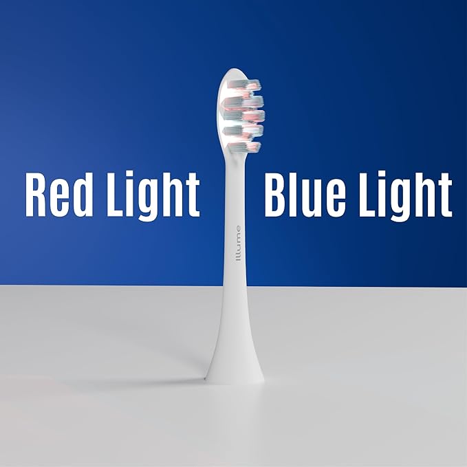 BioLight Illume Sonic Toothbrush Replacement Heads 4-Pack Red &amp Blue LED Bristle Heads Medical-Grade Soft Bristles Snap-On Fit for Illume Sonic Toothbrush BPA-Free - White
