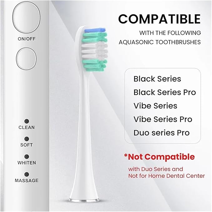 10 Pieces Large Brush Head Crescent-Shaped Bristles Compatible for Aquasonic Series Electric Toothbrush Soft Bristle Deep Clean Teeth(Black)