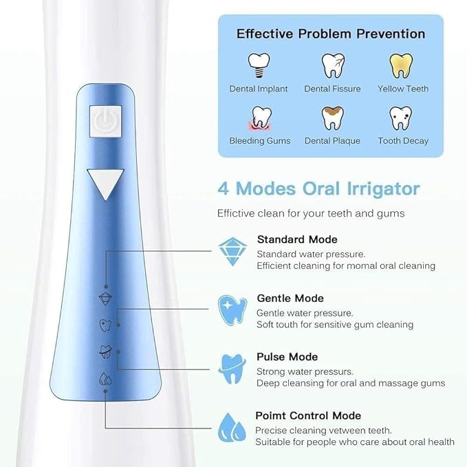 Professional Cordless Rechargeable Dental Oral Irrigator Ultra Water Jet for Teeth Braces Care IPX7 Waterproof 240ML Water Tank for Travel and Home Use