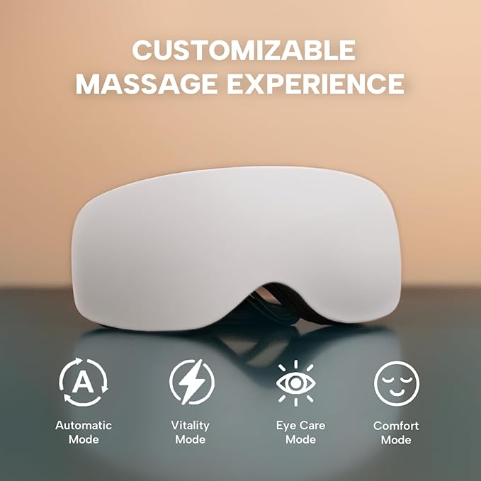 Eye Massager with Heat &amp Cooling | 12 Precision Massage Nodes | Bluetooth Music | 4 Massage Modes | 2400mAh Battery | Relaxation for Eye Strain Dry Eyes Stress &amp Headaches