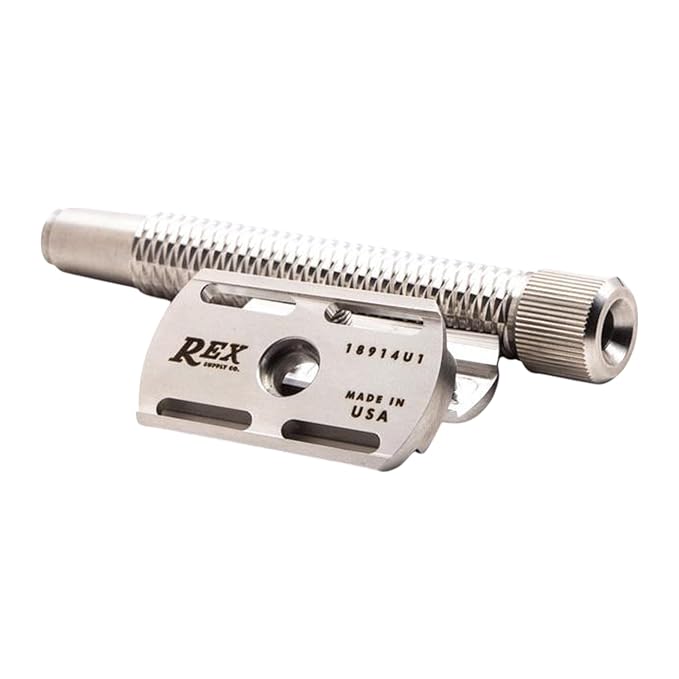 Rex Supply Co. Sentry Slant XL Double Edge Razor – Marine Grade Stainless Steel Slanted Head for Coarse Beard &amp Sensitive Skin | Diamond Grip Handle | 3-Piece DE Safety Razor | Made in USA