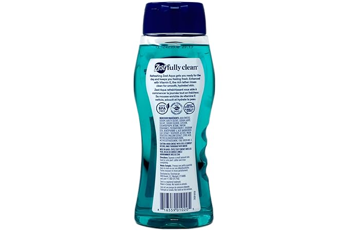 Zest Hydrating Body Wash - Aqua - Moisturizing Body Wash for Men and Women - Bath Soap with Vitamin E - Gentle Paraben Free Formula - 6 pc