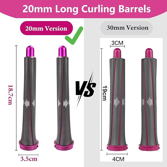 2 Pieces 20mm/0.78 Inch Long Hair Curling Barrels for Dyson Airwrap Styler Attachment with 2 Adapter for Dyson HD01 HD02 HD03 HD04 HD07 HD08 HD15 HD16 Converting Hair Dryer To Curling Iron