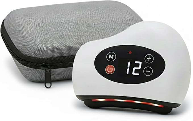 Foot Scraper - Heated Gua Sha for Plantar Fasciitis and Deep Tissue Massage 4-in-1 Vibration Device for Muscle Care (White + Travel Storage Bag)