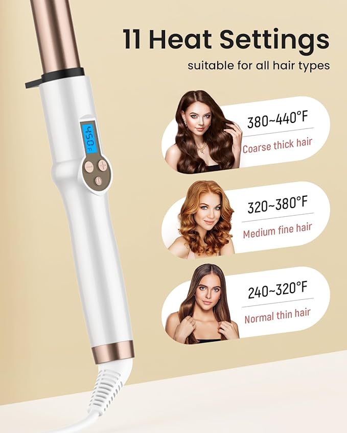 1 Inch Extra Long Barrel Curling Wand Ceramic Tourmaline Curling Wand Professional Dual Voltage with Adjustable Temperature