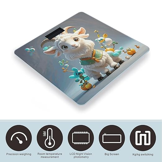 Cute Goat Weight Scale Cute Bathroom Scale for Body Highly Accurate Digital Weighing Machine for People Compact LCD Display Scales with Sturdy Toughened Glass Scales