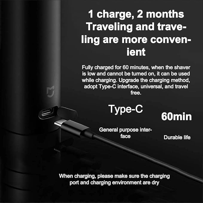 Electric Head Hair Shaver Men Rotary Shaver Razor Waterproof Wet/Dry Rechargeable Cordless USB LED DisplayBlack