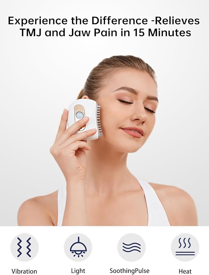 TMJ Relief Products Jaw TMJ Massager with Vibration and Heating Ergonomic Multi-Needle TMJ Massage Tool for Jaw &amp Neck Pain Clenching &amp Teeth Grinding (White)