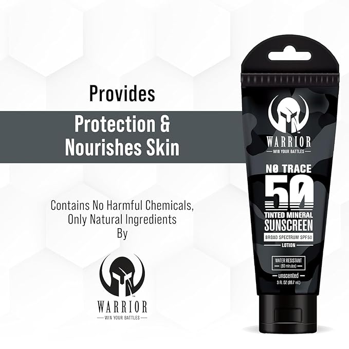 WARRIOR - WIN YOUR BATTLES- SPF 50 Tinted Sunscreen for Face - Zinc and Titanium Tinted Moisturizer with SPF - Water Resistant Non-Toxic Tinted Sunscreen Lotion for Sensitive Skin - 3 Fl. Oz