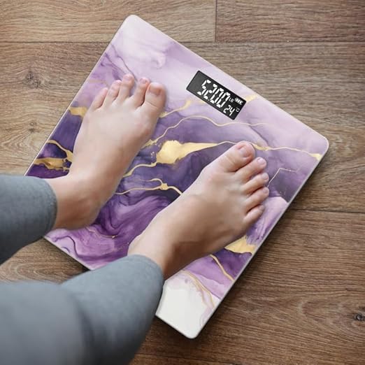 Digital Scale for Body Weight Highly Precision Bathroom Weight Scale 400 lbs with Backlit Display Personalized Scale for Home-Abstract Purple and Gold Marble Background with Golden Veins
