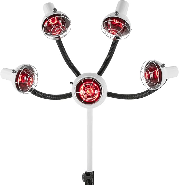 5 Head Infrared Heat Lamp750W Salon Heat Lamp Headed Lamp with 104-176℉ Temperature ControlHeight Adjust Styling Perming Dryer with 4 WheelsWhite Hairdressing Heater for Barber ShopsBeauty Salons