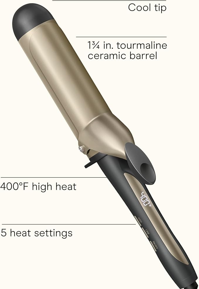 INFINITIPRO BY CONAIR Tourmaline Ceramic 1 ¾ -Inch Curling Iron 1 ¾ -Inch Barrel Produces Voluminous Curls Hair Curler for Use on Medium and Long Hair Dark Gray
