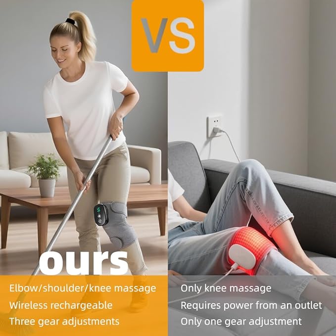3-in-1 Cordless Knee Shoulder Massager with Heat and Vibration. Adjustable Brace for Shoulders Elbows Knees. Gifts for Dad Mom Men Women.(GRAY-3IN1)