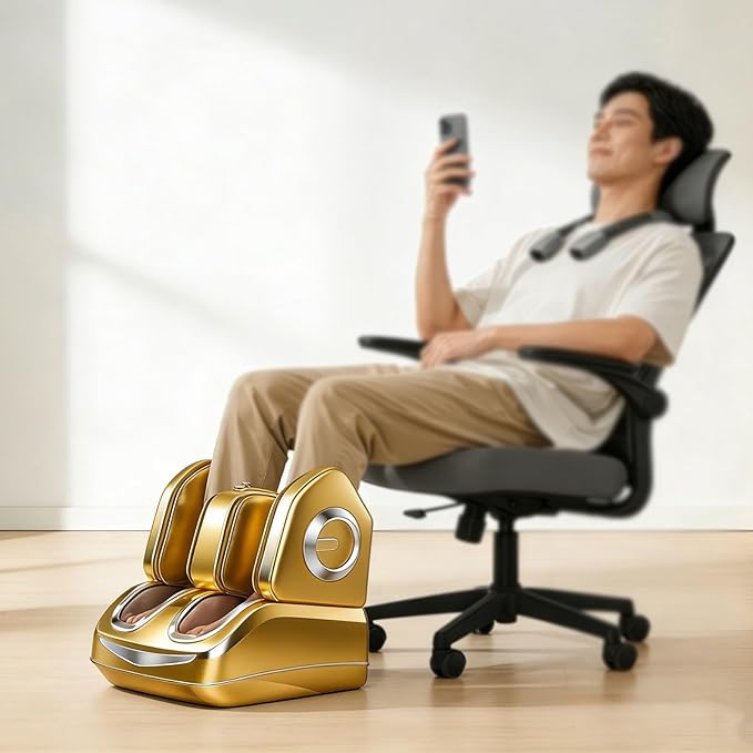 Foot Massager Calf Heating Massage Foot Sole Massage Rollers Relieves Fatigue Suitable for Office Workers(Gold)