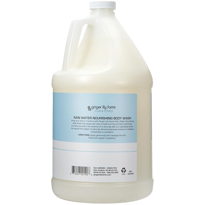 Ginger Lily Farms Club &amp Fitness Nourishing Body Wash 100% Vegan &amp Cruelty-Free Bath &amp Shower Gel for Men and Women Rain Water Scent 1 Gallon (Pack of 4)
