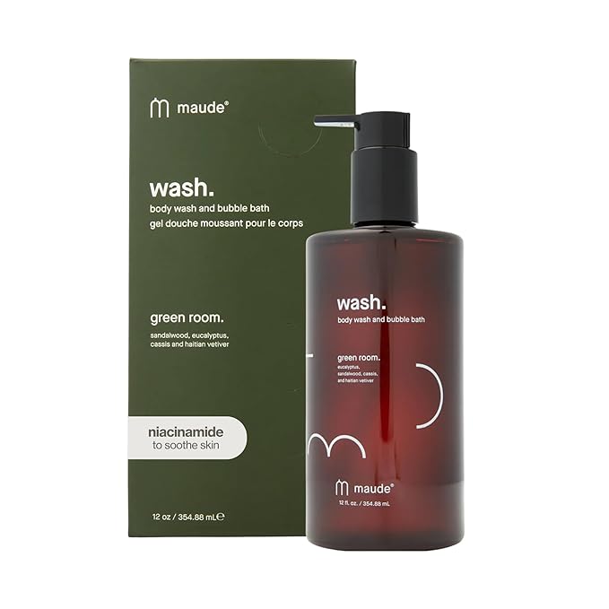 Maude Wash - pH Balanced Moisturizing Body Wash - Sandalwood &amp Eucalyptus Body Soap &amp Bubble Bath - With Smoothing Niacinamide &amp Aloe - Gentle Everyday Shower Gel &amp Relaxing Bath Soap