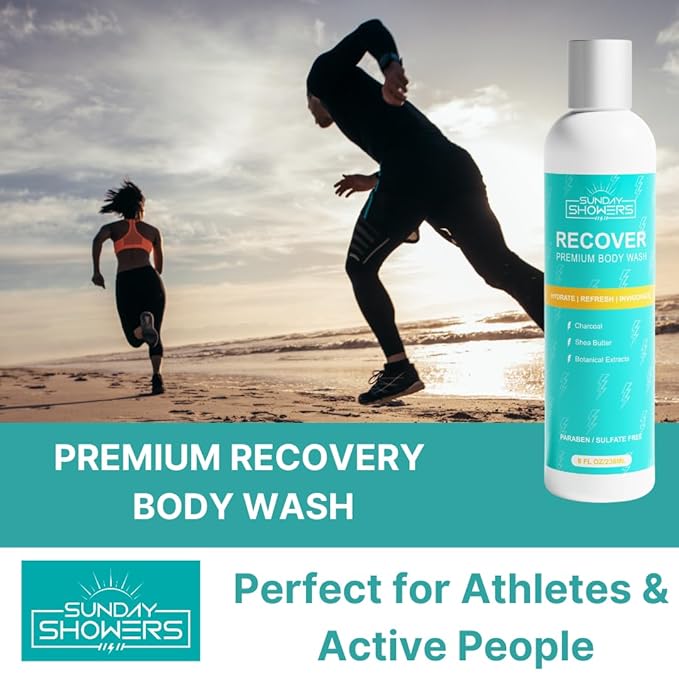 All Natural Recovery Body Wash - Revitalize and Rejuvenate with clean premium ingredients: Charcoal Shea Butter Eucalyptus Tea Tree Coconut Oil Rosemary Chamomile Sage