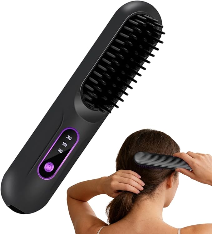 Hair Straightener Brush | 3-Temp Heated Curling StylerHeated Straightening Brush Hair Comb - for Women Girls Long Short Styling Home Travel Party Daily Dating Wedding