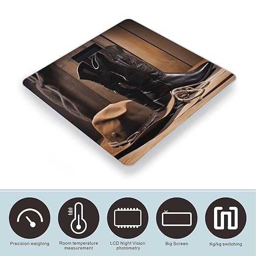 Cowboy Black Hat Western Boots Digital Bathroom Scale Fashion Unique Weight Scale BMI Anti-Slip Precision Weighing Scales Suitable for Home Bedrooms Use and Gift