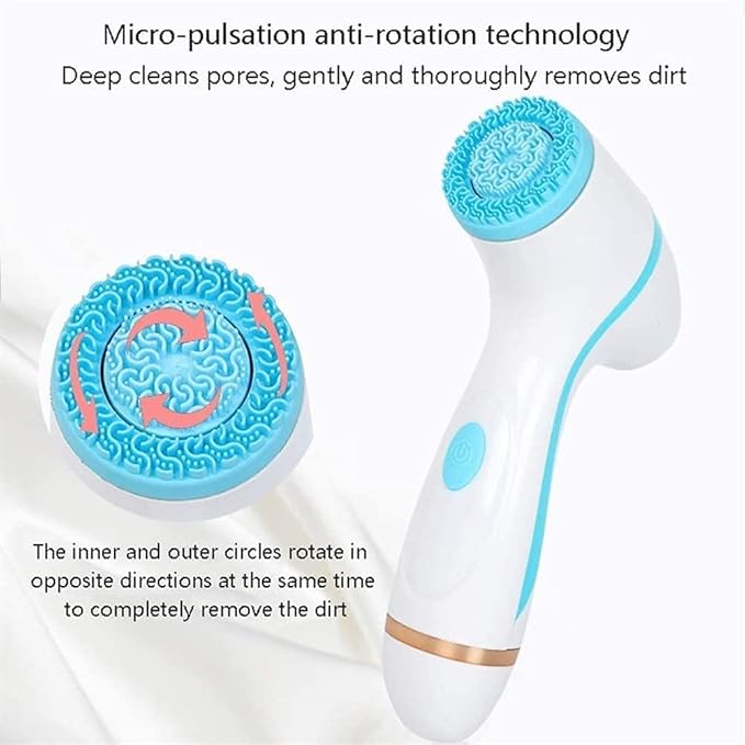 Facial Cleansing Brush Rechargeable Exfoliating Face Brush IPX 7 Waterproof Electric Face Brush with Heads and Facial Massaging(Blue)