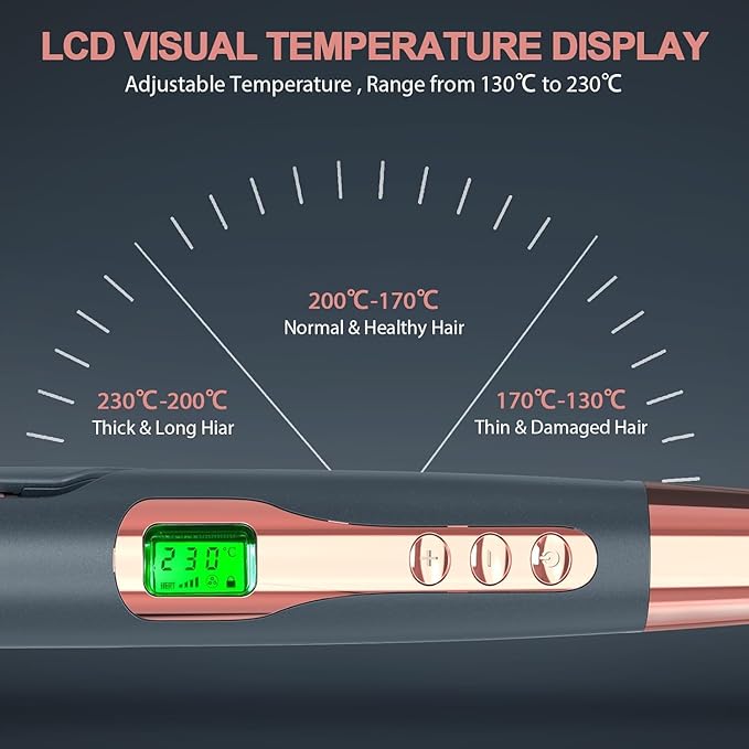 Dual Voltage Hair Straightener and Curler 2 in 1 Flat Iron with Adjustable Temp LCD Display for All Hair Types