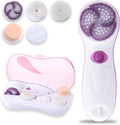 5 in 1 Electrical Facial Cleansing Brush Multi-Function Face Wash Brush with Travel Case and 5 Brush Heads Portable Face Scrubber with 2 Adjustable Speeds for Skin Cleaning and Exfoliating (Purple)