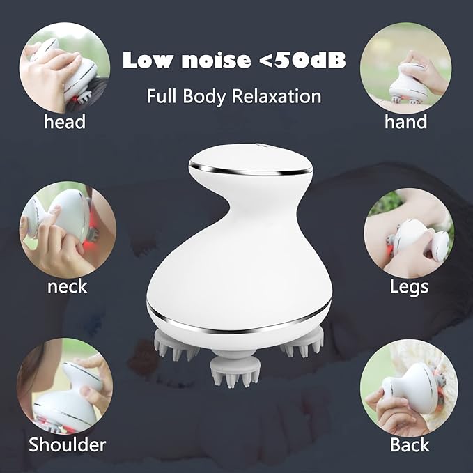 Electric Scalp Massager with red Light TherapyWaterproof Head Massager with 108 nodes4 ModesWireless Charging to Relieve deep Tissue Pressure