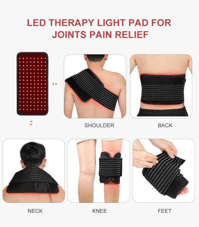 25W 660nm LED Red Light and 850nm Near Infrared Light Therapy Devices Large Pads Wearable Wrap for Body Pain Relief