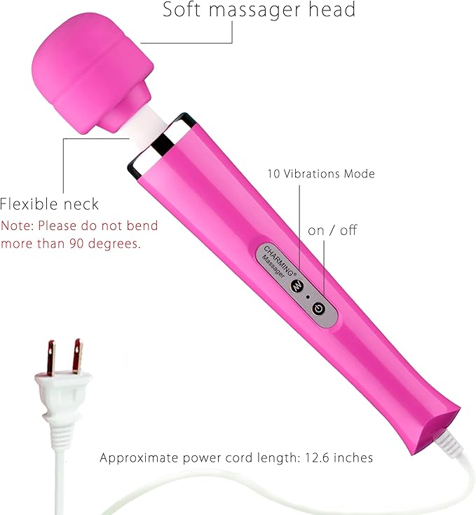CHARMING 10 Speeds Wired Powerful Handheld Back Massager with Strong Vibration Wand Personal Therapy Massager for Sports Recovery Muscle Aches Body Pain- Rose red