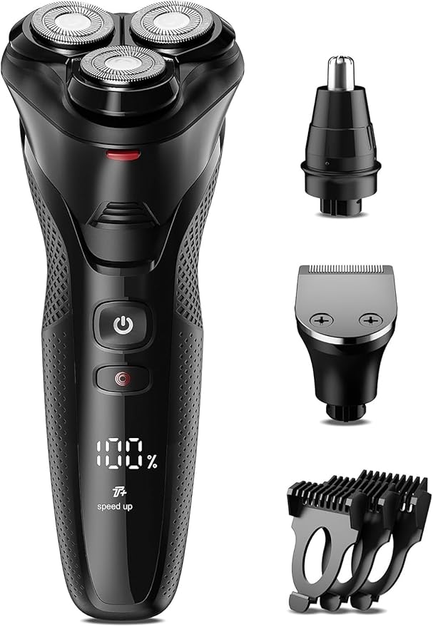 Professional Rotary Electric Shaver 3-Head Design Cordless Grooming System for Men