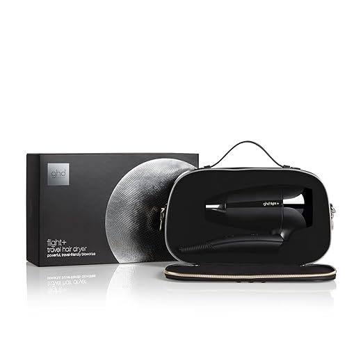 ghd Flight+ Travel Hair Dryer ― 1300w Professional Portable Hair Volumizer Suitcase Friendly Lightweight Powerful and Compact Blow Dryer with Luxurious Travel Case ― Black