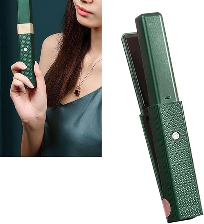 Cordless Hair Straightening Curling Flat Iron Quickly Heating Prevent Damage Hair Straightener Curler (Green)