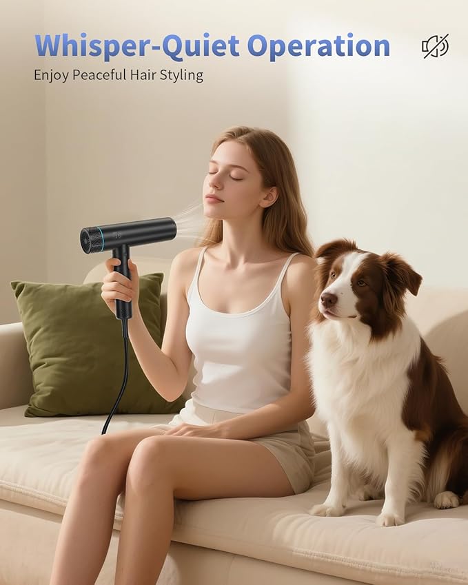 Hair Dryer Professional Brushless Motor Ionic Hair Blow Dryer with Diffuser Magnetic Nozzles 0.83Pound 2000W 60dB 3 Heat Settings &amp 3 Speed &amp Cold Settings Diffuser Hair Dryer Black