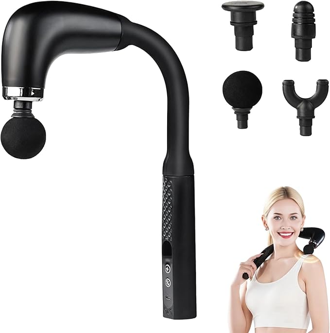 2025 new fascia gun portable massage hammer set low noise equipped with four professional replacement heads and nine adjustment levels perfect for neck back and full body massage. (Black)