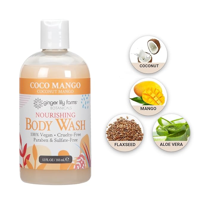 Ginger Lily Farms Botanicals Nourishing Body Wash Coco Mango 100% Vegan &amp Cruelty-Free Coconut Mango Scent 12 Fl Oz (Pack of 6)