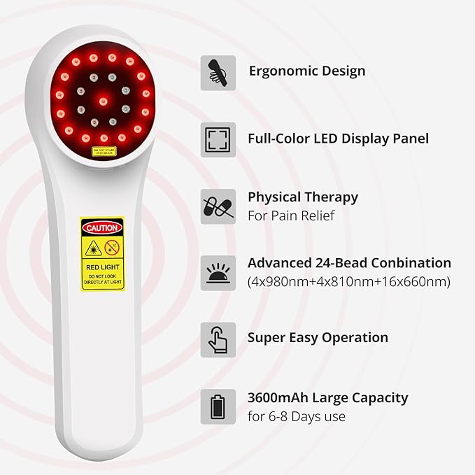 Red Light Therapy Device 4x980nm+4x810nm+16x660nm Near Infrared Light Therapy for Humans Body Pet Dogs Horses Light Therapy Machine for Body Joint Back Knee Muscle Relax Pain Relief