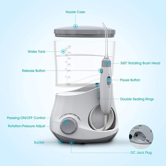 Water Flosser Water Flosser Teeth Cleaner for Family 6 Multifunctional Jet Tips IPX7 Waterproof10 Adjustable Modes for The Oral Care Needs of Family White